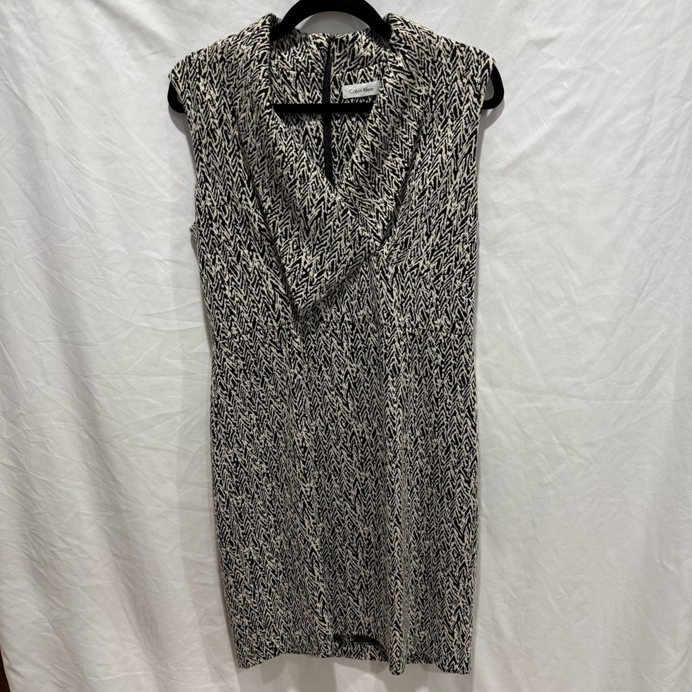 Sleeveless Textured‎ Wrap Neck Career Sheath Midi Dress Womens 12 Calvin Klein